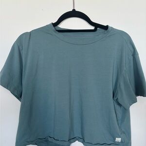 Vuori Lux Crossover Back Crop Tee | Sea Blue Short Sleeve Top | Size Small